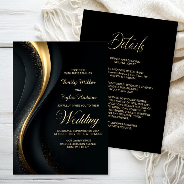 All in One Modern Black and Gold Wedding Invitation (Creator Uploaded)