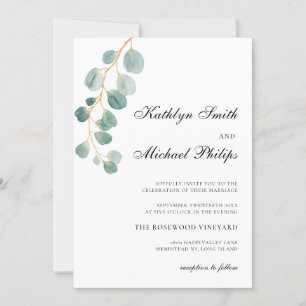 All In One Modern Eucalyptus Typography Wedding Invitation