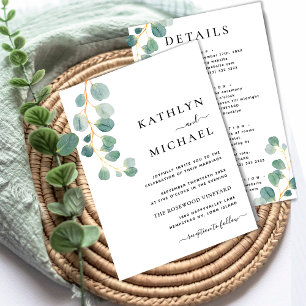 All In One Modern Eucalyptus Typography Wedding Invitation