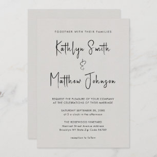 All In One Modern Script Grey Minimalist Wedding Invitation
