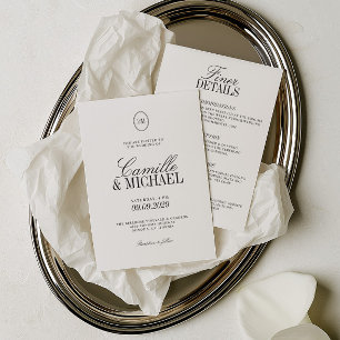 All in One Monogram Modern Wedding Invitation
