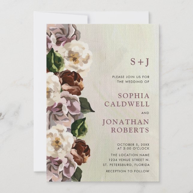 All in One Monogram Moody Floral Border Wedding In Invitation (Front)