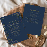 All in One Navy Blue Gold Minimal Leaf Wedding