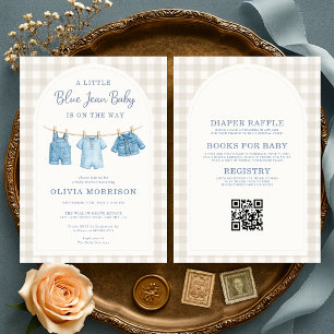 All in One Neutral Blue Jean Baby Baby Shower Invitation
