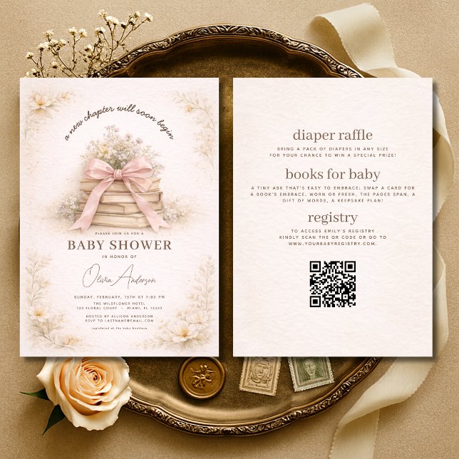 All in One New Chapter Begins Bow Baby Shower Invitation (Creator Uploaded)