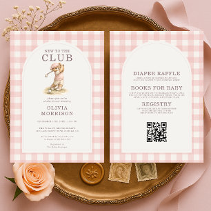 All in One New to Club Golf Bear Pink Baby Shower Invitation