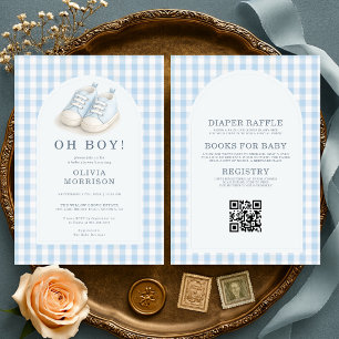 All in One Oh Boy Blue Shoes Gingham Baby Shower Invitation