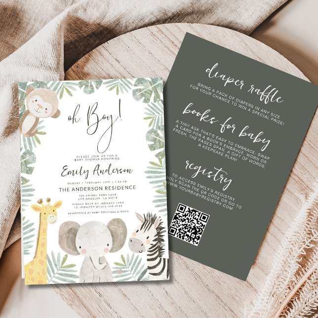All in One Oh Boy Safari Animal Baby Shower Invitation (Creator Uploaded)