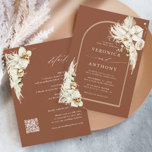 All In One Pampas Grass Orchid Wedding Terracotta Invitation