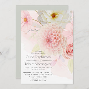 All in One Pastel Pink Flowers Wedding Invitation