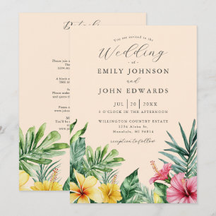 All In One Peach Tropical Floral Wedding Invitation