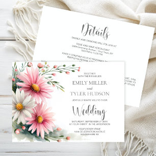 All in One Pink and White Daisies Wedding Invitation