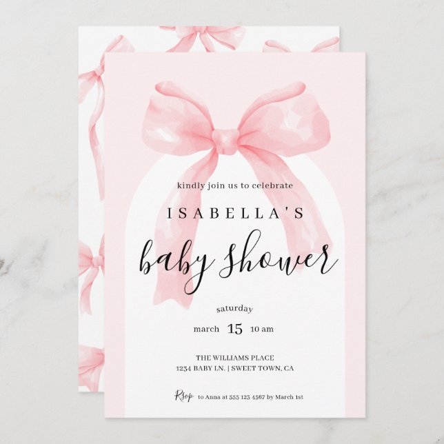 All In One Pink Bow Baby Shower Invitation (Front/Back)
