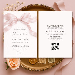 All in One Pink Bow Girl Baby Shower Invitation