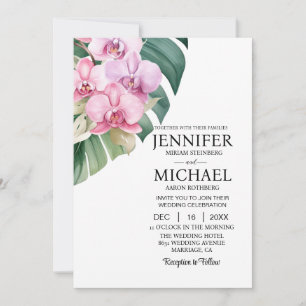All in One Pink Orchids Wedding Invitations