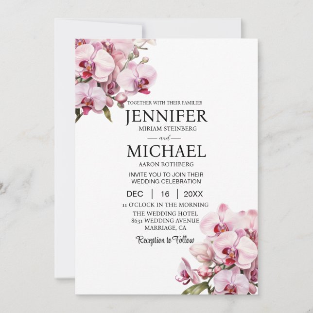 All in One Pink Orchids Wedding Invitations (Front)