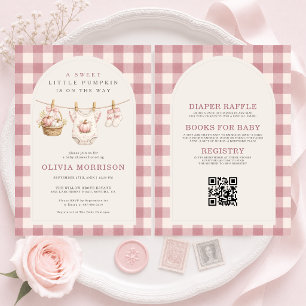 All in One Pink Pumpkin Clothesline Baby Shower Invitation