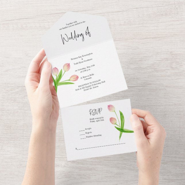 All in One Pink Spring Watercolor Tulip Invitation (Tearaway)
