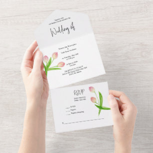 All in One Pink Spring Watercolor Tulip Invitation