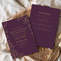 All in One Plum Purple Gold Minimal Leaf Wedding