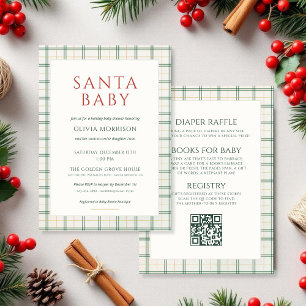 All in One Preppy Plaid Santa Baby Shower Invitation