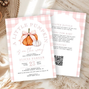 All in one pumpkin pink bow girl baby shower invitation