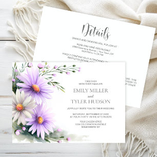 All in One Purple and White Daisies Wedding Invitation