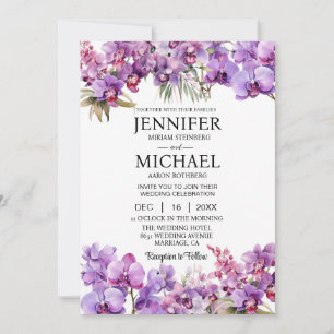 All in One Purple Orchids Wedding Invitations