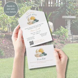 All in One QR Code Cloud Baby Shower Invitation