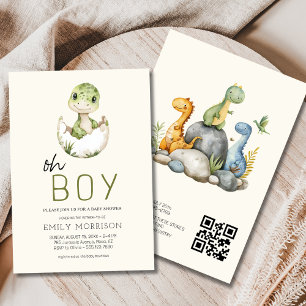 All in One QR Code Dinosaur Baby Boy Shower Invitation