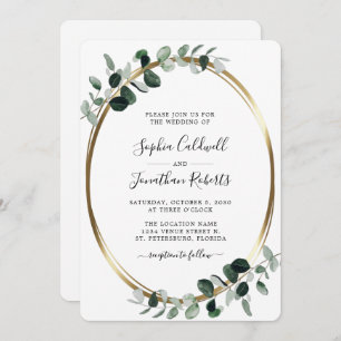 All in One QR Code Eucalyptus Gold White Wedding I Invitation