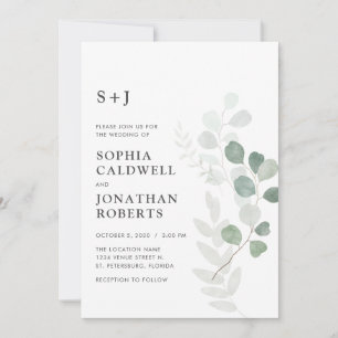 All in One QR Code RSVP Airy Eucalyptus Wedding Invitation