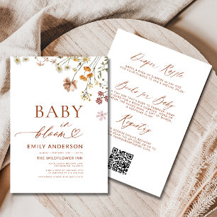 All in One QR Code Wildflower Baby in Bloom Shower Invitation