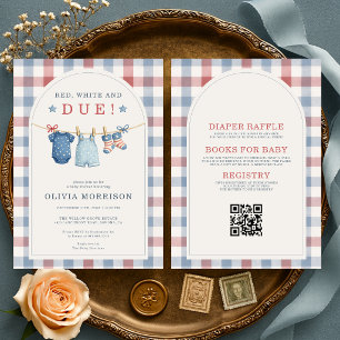 All in One Red White and Due Baby Shower Invitation