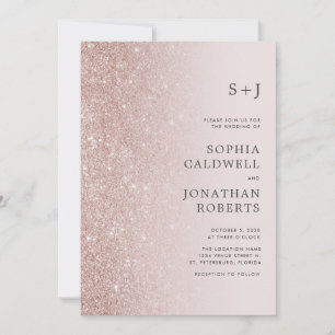 All in One Rose Gold Blush Glitter Ombre Wedding Invitation