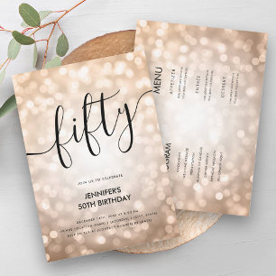 All In One Rose Gold Glitter Lights 50 Birthday Invitation