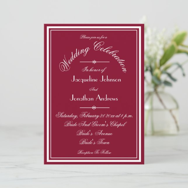 All In One RSVP Website Email Burgundy Wedding  Invitation (Standing Front)