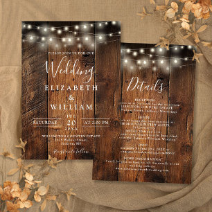 All In One Rustic Barn Wood String Lights Wedding Invitation