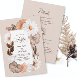 All In One Rustic Daisy Floral Wedding Invitation