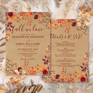 All In One Rustic Fall In Love Floral Wedding Invitation