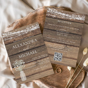 All In One Rustic QR Code Country Jar Wedding  Invitation