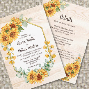 All In One Rustic Sunflower Barnwood Wedding Invitation