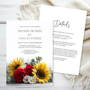 All in One Rustic Sunflowers and Roses Wedding Invitation