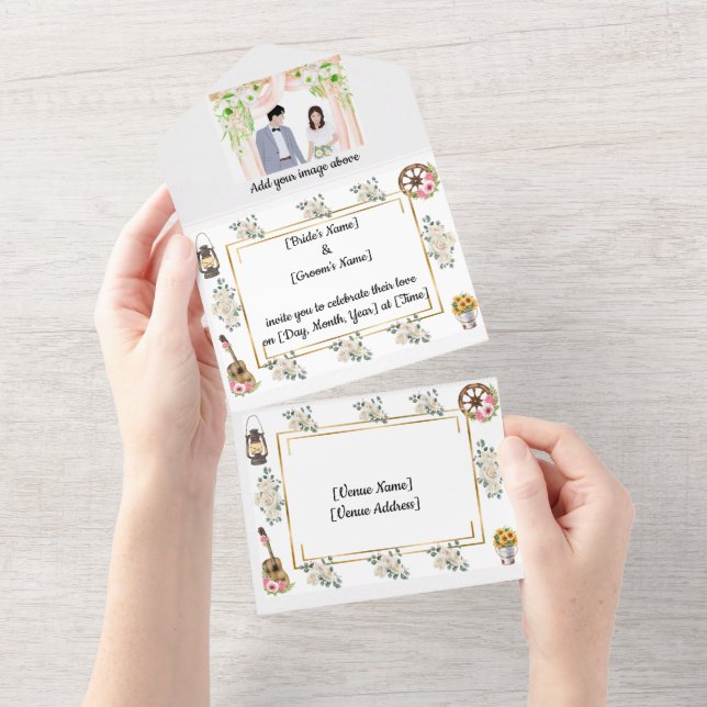 All in One  rustic Wedding Invite   (Tearaway)