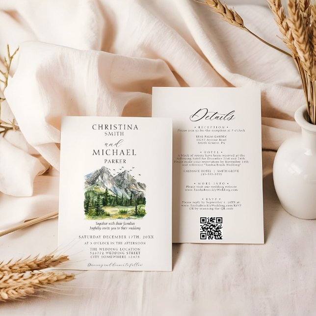 All In One Rustic Woodland Mountain Forest Wedding Invitation (Creator Uploaded)