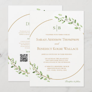 All in One Sage Green Elegant Greenery Monogram Invitation