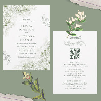 All-in-One Sage Green Floral Wedding Invitation