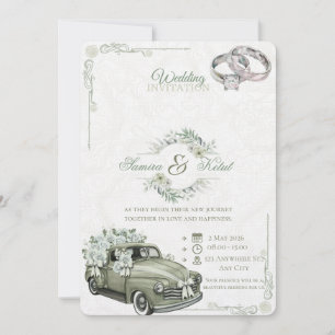 All in One Sage Green French Floral Wedding Invita Invitation