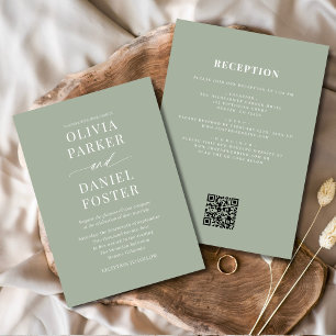 All in One Sage Green QR Code Wedding Invitation