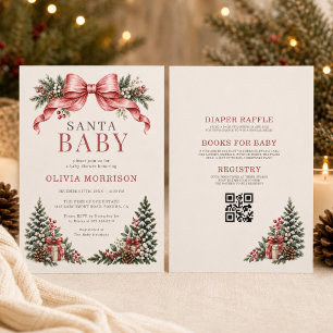 All in One Santa Baby Red Bow Baby Shower Invitation